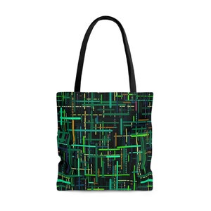 Handtasche mit schwarzen und grünen Linien