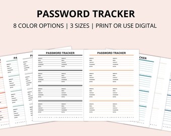 Minimal Password Tracker Printable: A4 A5 US Letter (Digital Download)
