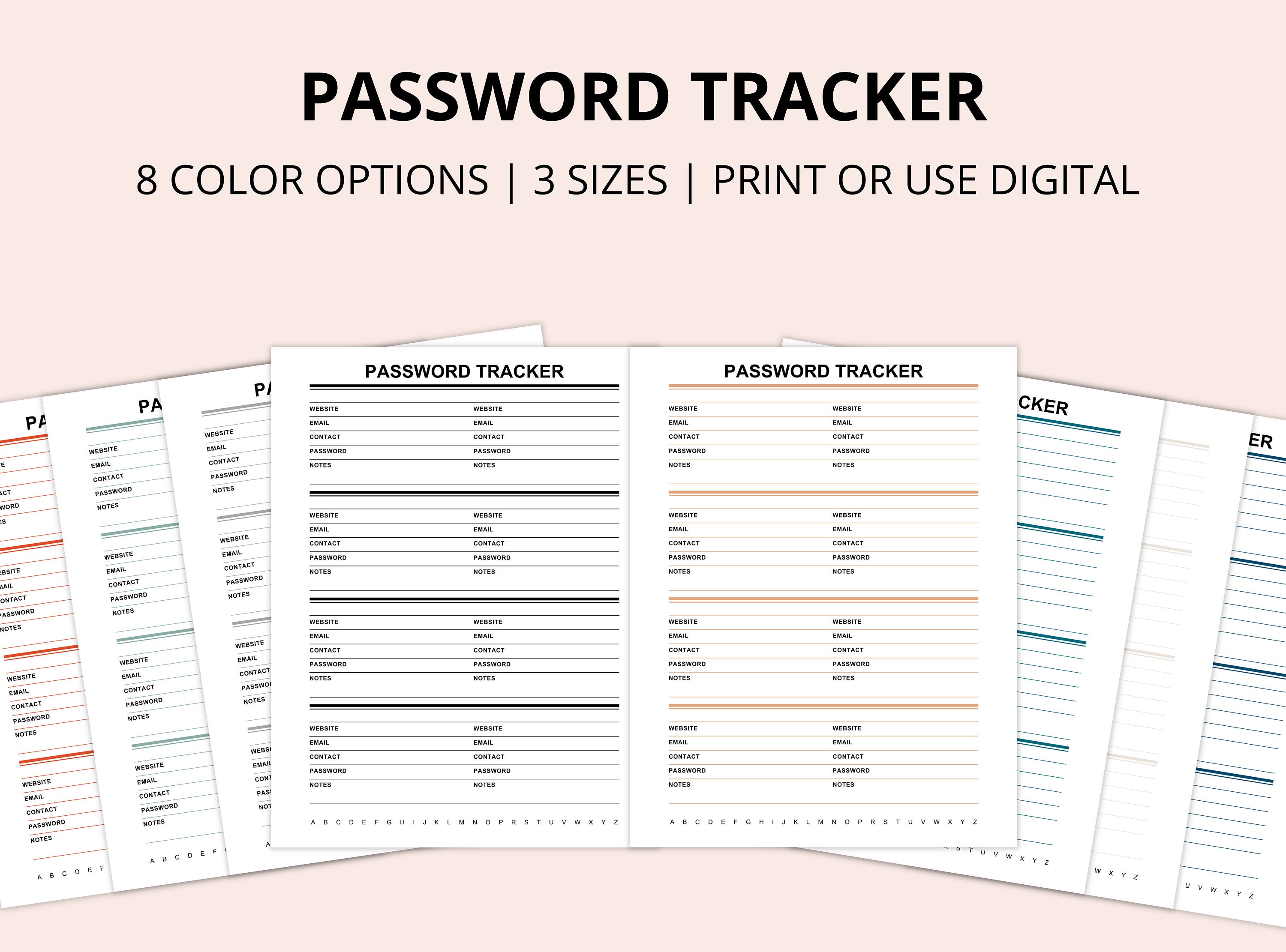 PASSWORD TRACKER PRINTABLE, Minimal Planner, Undated Printable Planner ...