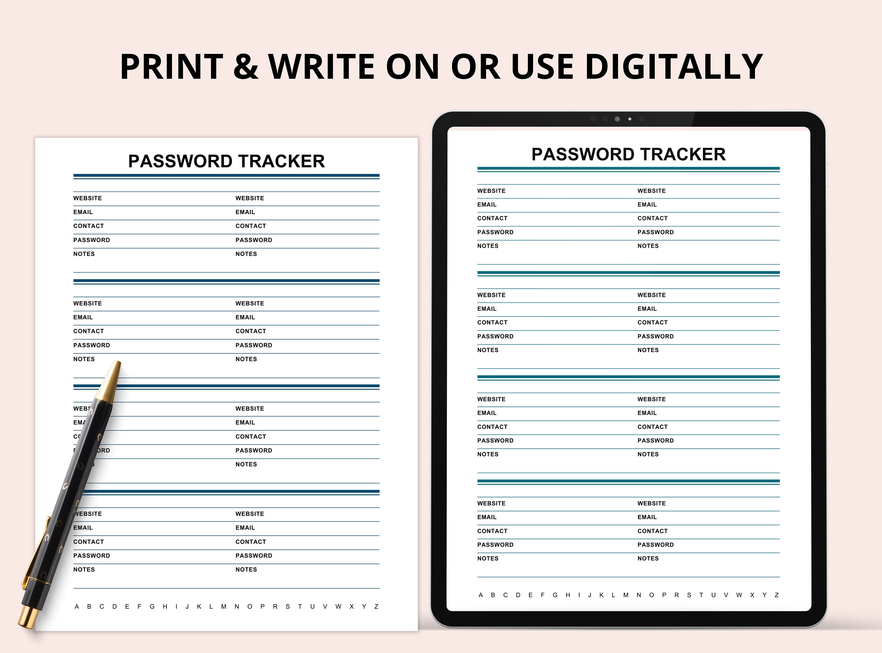 PASSWORD TRACKER PRINTABLE Minimal Planner Undated Printable - Etsy