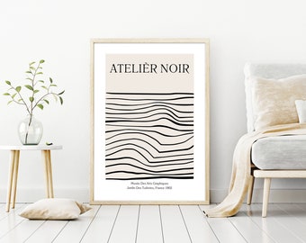 Atelier Noir-kunstprint: minimalistisch ontwerp met zwarte lijnen (digitale download)