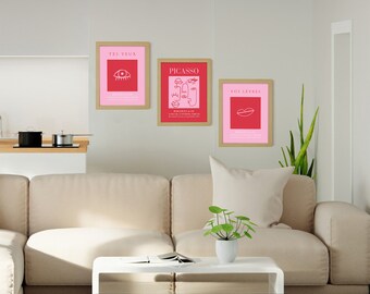 Set of 3 Picasso Red & Pink Prints: Renaissance Art (Digital Download)