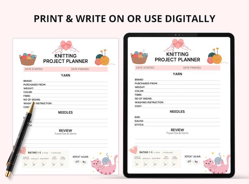 Knitting Project Planner Printable: Minimalist Design (digital Download) - Etsy