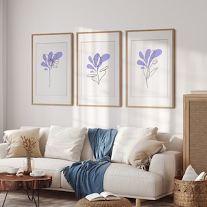 Lilac Flower Line Art Prints: Set of 3, Minimalist Floral Design (Digital Download)