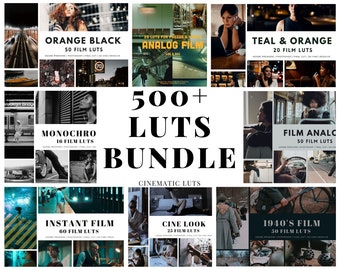 Über 500 Cinematic Bundle-Film-LUTs | Premiere Pro, Farbkorrektur, Video-Luts, Videobearbeitung, Retro-Luts | Videofoto für Mobilgeräte und Desktops |
