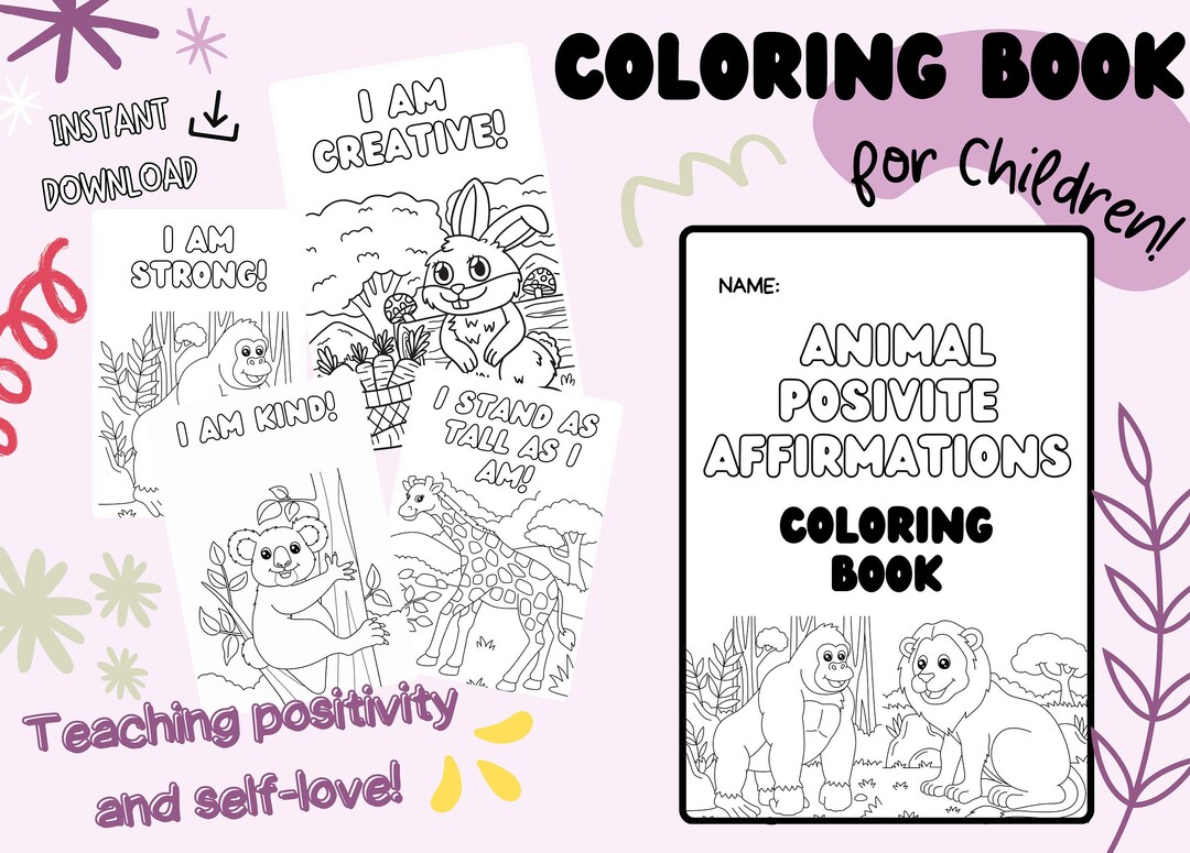 Printable Animal Coloring Book for Kids Positive Affirmations Book for ...