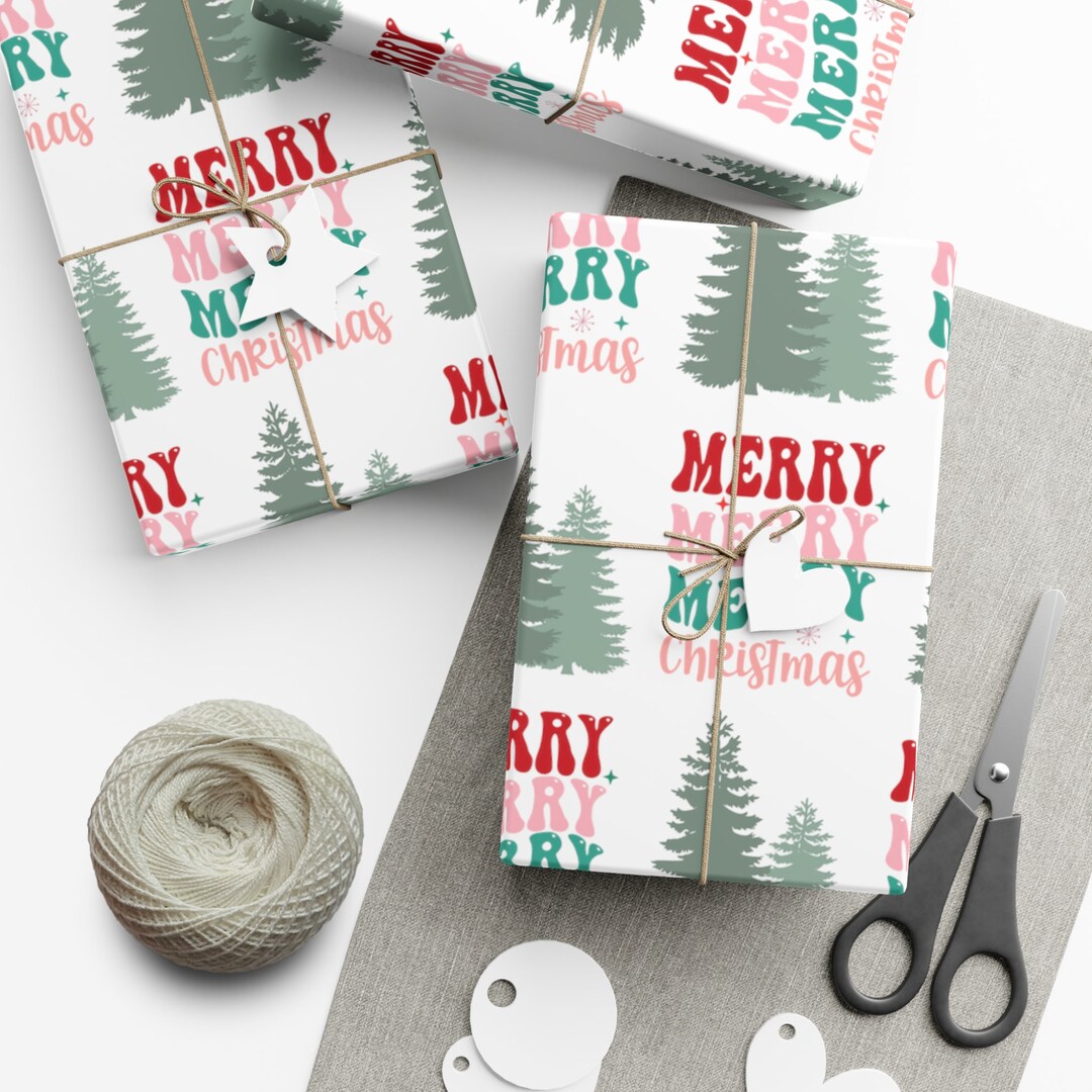 Merry Christmas Gift Wrapping Paper Cute Gift Wrapping Paper Etsy