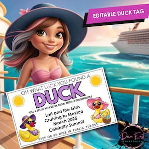 Girls Trip Duck Tags - Etiquettes de croisière modifiables pour cache-cache canard | canard en caoutchouc pour les amateurs de croisière | Modèle de toile | Imprimez à la maison - Girly !