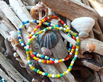 Beaded Anklet Bracelet: Multicolored Glass Beads, Waterproof Summer Jewelry