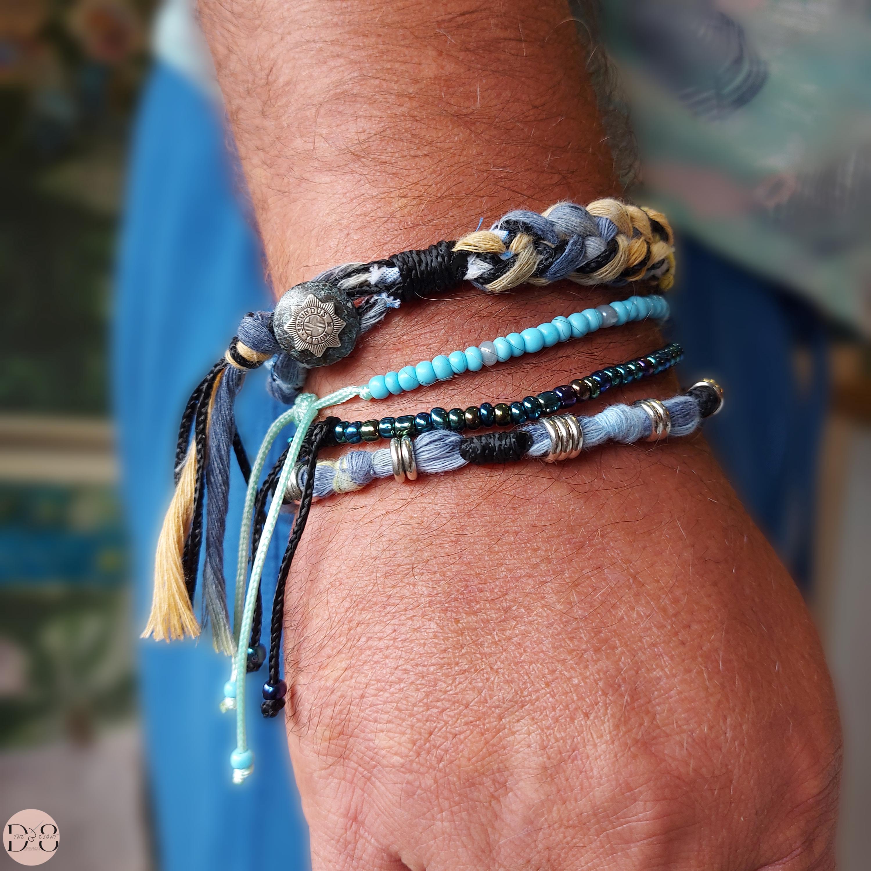 LOCAL LEAGUE UOMO SET DI BRACCIALI DI PERLINE DA SURFISTA in Legno Corda Multistrato, SURF CREW HAWAII - Cordoncino in Vera Pelle Braccialetti Regolabile per Fidanzato, Vacanze Feste Spiaggia Beige