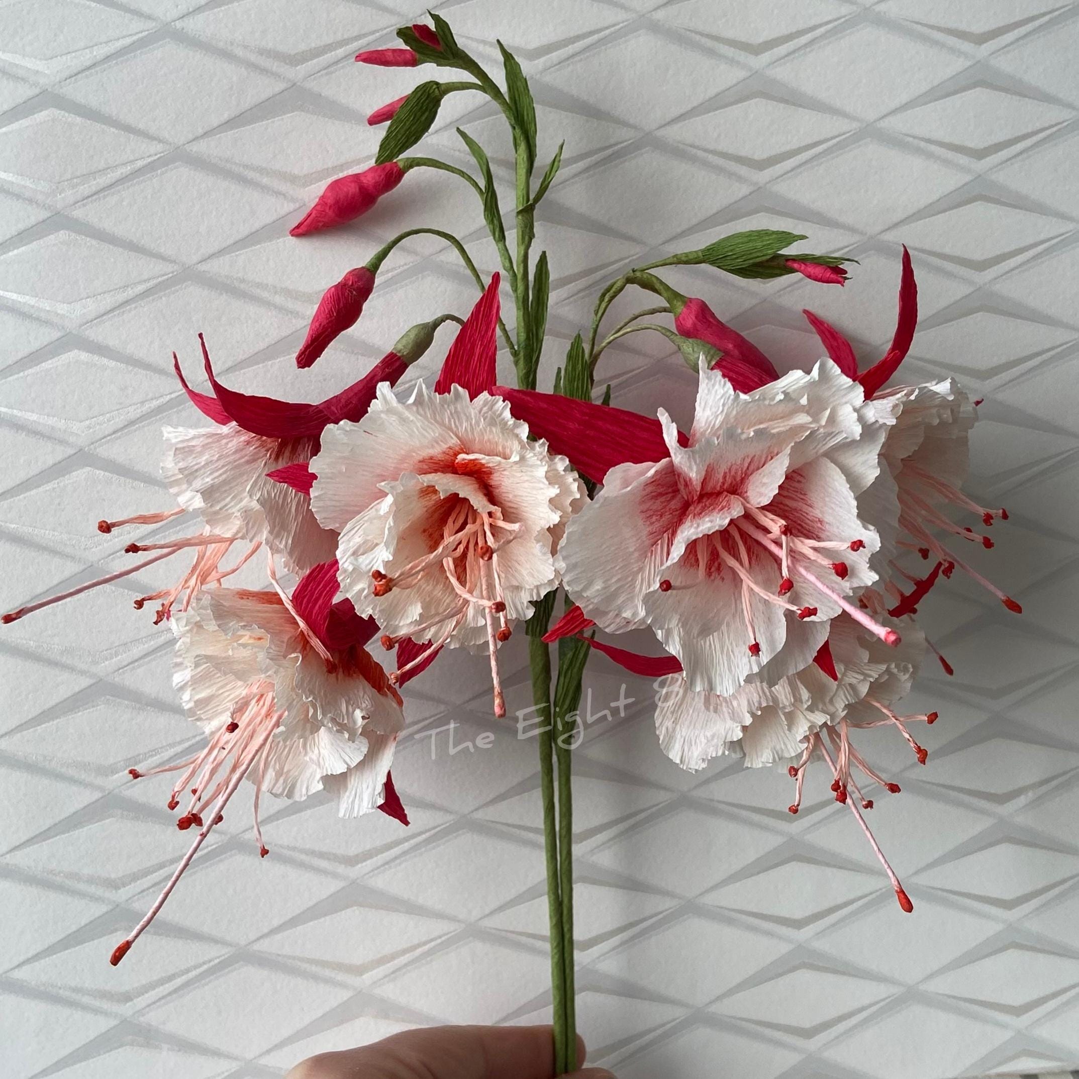 Handmade Crepe Paper Fuchsia Flower Stem: Realistic Floral Arrangement