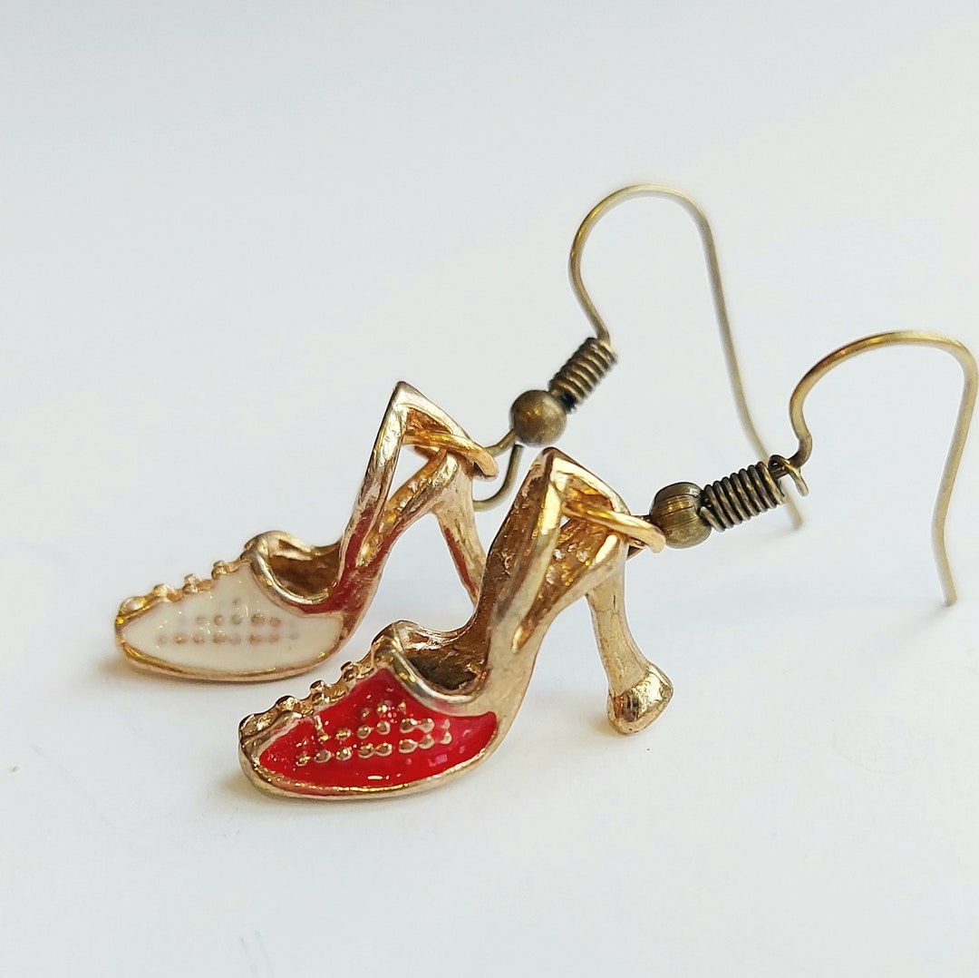 High Heel Earring, 2 Different Colored, Shoe Earrings, Ladies Shoes Earrings, Red and White