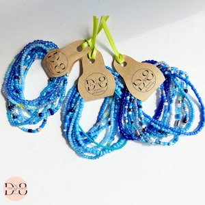 Handmade Blue Beaded Bracelet Set: Stretchy Summer Jewelry