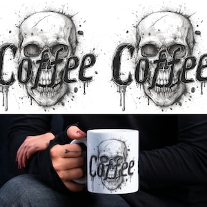Coffee, Skull Sublimation Design, Digital Mug Wrap Template, Instant Download Coffee Mug Design, 11oz  and 15oz Mug Templates
