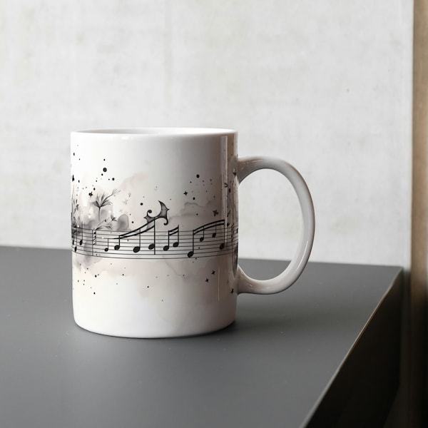 Music Notes Sheet Sublimation Design, Digital Mug Wrap Template, Instant Download Coffee Mug Design, 11oz and 15oz Mug Template