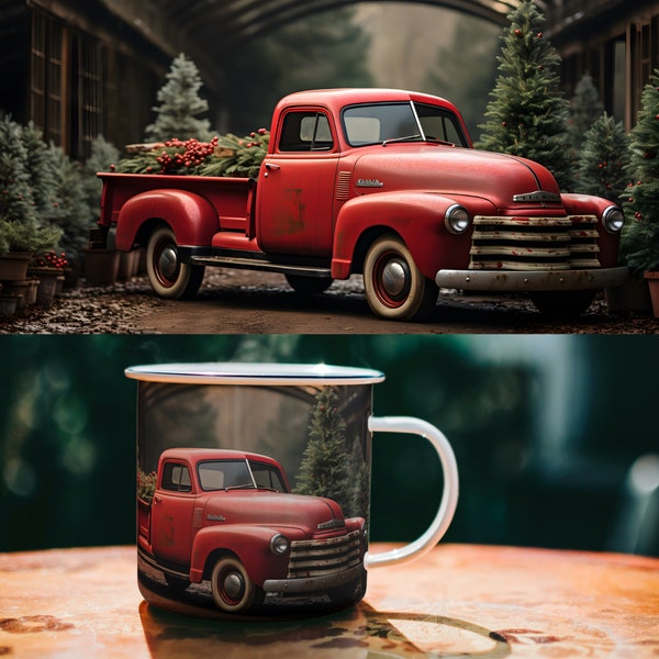 Vintage Christmas Truck Sublimation Design, Digital Mug Wrap Template, Instant Download Coffee Mug Design, 11oz  and 15oz Mug Templates