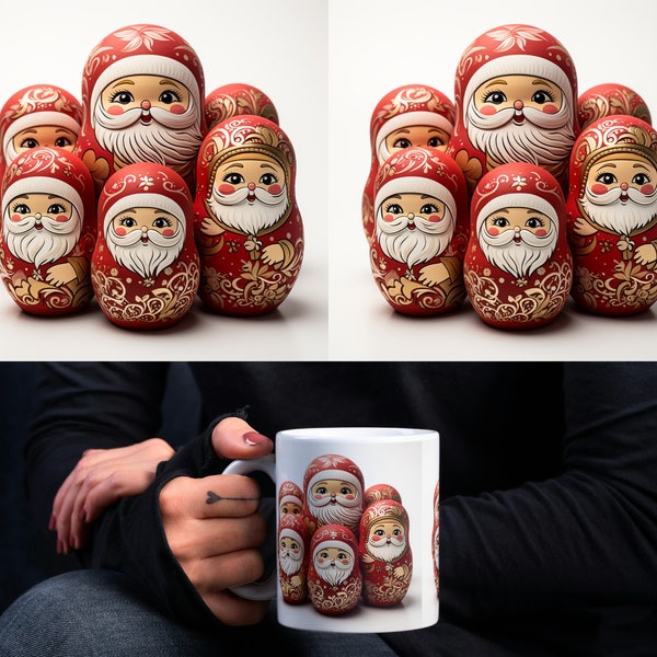 Santa Nesting Dolls, Santa Sublimation Design, Digital Mug Wrap Template, Instant Download Coffee Mug Design, 11oz  and 15oz Mug Templates