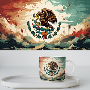 Abstract Mexico Flag Sublimation Design, Digital Mug Wrap Template, Instant Download Coffee Mug Design, 11oz  and 15oz Mug Templates