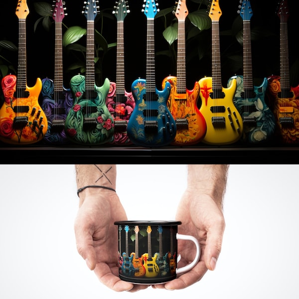 Guitar, Electric Guitars Sublimation Design, Digital Mug Wrap Template, Instant Download Coffee Mug Design, 11oz  and 15oz Mug Templates