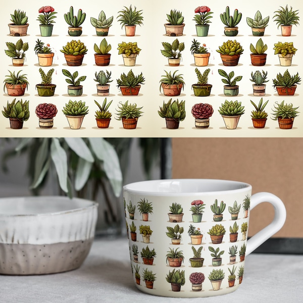 Succulents Chart Sublimation Design, Digital Mug Wrap Template, Instant Download Coffee Mug Design, 11oz  and 15oz Mug Templates