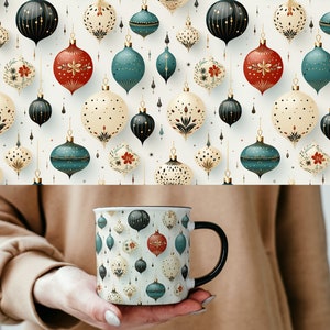 Christmas Ornaments Sublimation Design, Digital Mug Wrap Template, Instant Download Coffee Mug Design, 11oz, 12oz and 15oz PNG Mug Templates