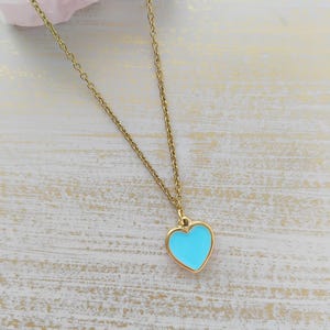 Light Blue Heart Necklace, Large Turquoise Heart Pendant, Dainty Minimal Gold Cable Chain, Love and Friendship Necklace, Gift for Girlfriend