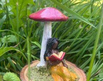 Reading Under Mushroom - Woman Reading Book Fantasy Sculpture