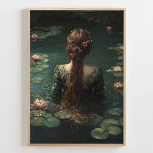 Ophelia / Digital Download / Dark Academia Print / Vintage Style Art / Framed Gothic Poster / Dark Academia Art / Moody Print