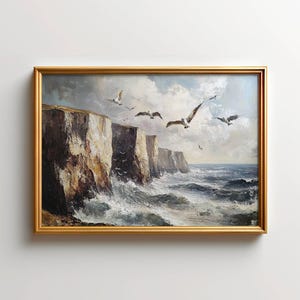 Coastal Seascape Print Seagulls Oil Painting Ocean Waves Oil Painting Original Coastal Beach Art Seascape Wall Decor Sea Art Gift