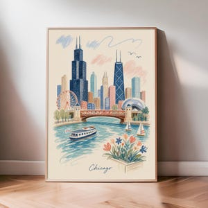 Chicago City-tryck | Väggkonst med Chicagos silhuett, resedekor, present till reseälskare