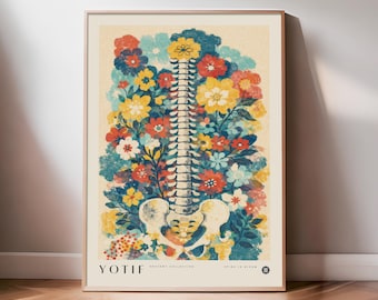 Spina in Bloom | Spine Anatomy Print, Medical Wall Art, Chiropractic Poster, Med School Grad Gift, Orthopedic Artwork, Clinic Decor