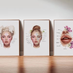 Gesichtsanatomie Kunst Set, Gesichtsmuskulatur und Venen, Kosmetikerin Kunst, Massage Therapeut, Botox Poster, Kosmetikinjektionskunst
