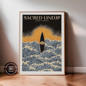 Surf Poster, Surfing Wall Art, Sacred Lineup, Oahu Hawaii, Premium Poster, Beach House Decor, Surf Waves, Spiritual Print, Vitamin Sea Art