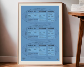 Impresión de billete de avión, póster de viajero del mundo, arte mural de viajes, decoración de viajes, regalo para piloto, regalo personalizado, arte de aeropuerto, auxiliar de vuelo