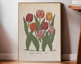 Vintage Botanical Print | Tulip Floral Wall Art, Garden Series