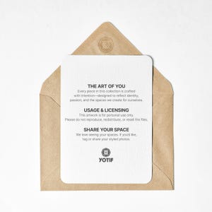 May include: A white card with text inside a brown envelope. The card reads "THE ART OF YOU" and describes the collection's intention. It also includes usage and licensing information, and encourages sharing styled photos.