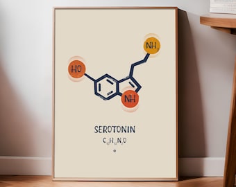 Serotonin Molecule Print, Happy Chemical Wall Art, Science Poster, Mental Health Decor, Happiness Hormones, Digital Download, Therapist Gift