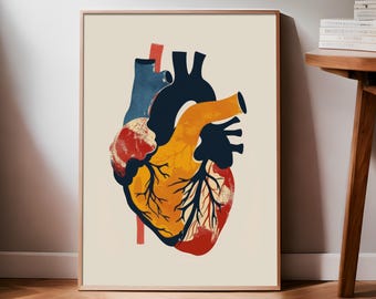 Human Heart Wall Art, Anatomy Print, Heart Anatomical Art, Medical Poster, Science Art, Abstract Wall Art, Home Gift, Digital Download