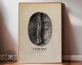 Ethiopia Coffee Origins Print | Café Wall Art, Coffee Poster, Kitchen Decoration, Cafe-themed, Espresso Bar & Barista Decor