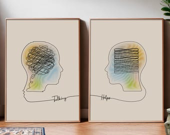 Talking Helps | Psychology Poster Set, Therapist Office Decor, Talk Therapy Print, Mental Health Art, CBT Poster, DBT, Digital Download
