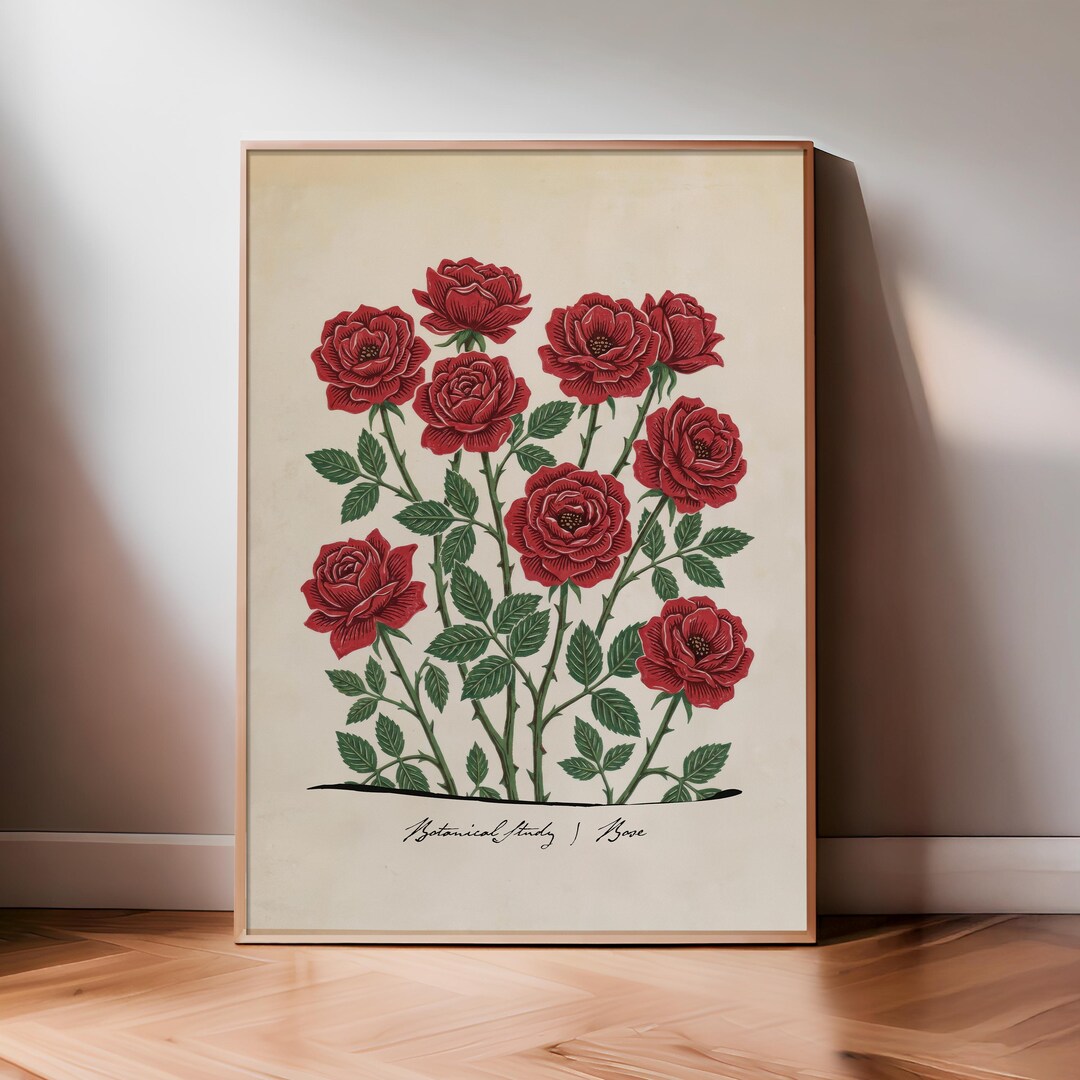 Vintage Botanical Print | Rose Floral Wall Art, Garden Series - Etsy