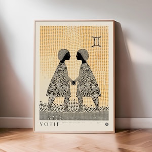 Teken van Tweeling-print | Tweelingen sterrenbeeld kunst, poster astrologie, horoscoop cadeau, hemelse wanddecoratie, tweelingen kunst, dierenriem print collectie