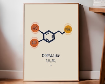 Stampa di molecole di dopamina, poster chimico da parete, poster scientifico, decorazione per la salute mentale, ormoni della felicità, download digitale, regalo per terapeuta