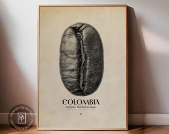 Lámina decorativa sobre los orígenes del café colombiano / Arte mural para cafeterías, póster de café, decoración de cocina, temática de cafetería, decoración para bares de espresso y baristas