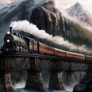 Train Wall Art, Vintage Locomotive, Steam Train art, Railroad Canvas Art, Vintage Trains, Old Train, Railroad Station Art, Trains