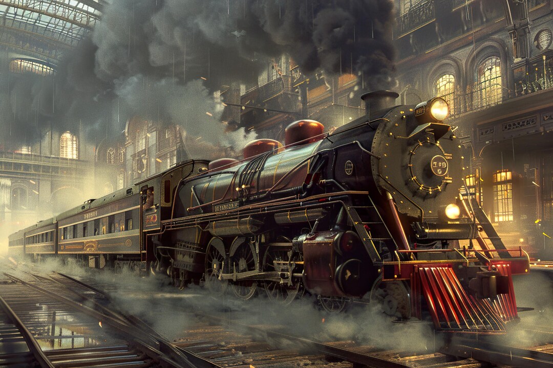 Steam Locomotive Canvas – Vintage Train Station Night Art - Etsy