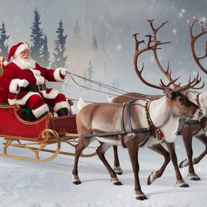 Reindeer Flying Art, Santa Claus Reindeer, santa claus wall art, santa and sleigh, Toys and games, Christmas Decor, nativity scene