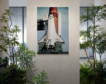 Canvas NASA Challenger Spaceshuttle, historische scène lanceerplatform
