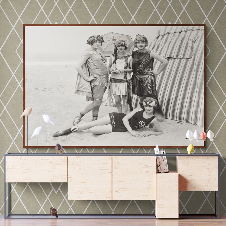 Vintage Bathing Suits, Vintage Poster, Beach Day, Modern Wall Decor