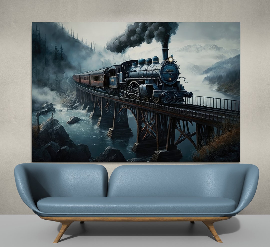 Train Decor Art, Vintage Locomotive, Gift Ideas for Home, Railroad Wall ...